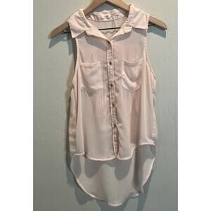 Poetry Sheer Fringe Back Tank Soft Pink High‎ Low Boho Chic Small